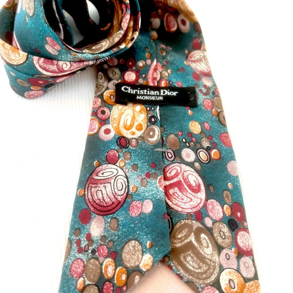 Dior silk abstract print teal tie